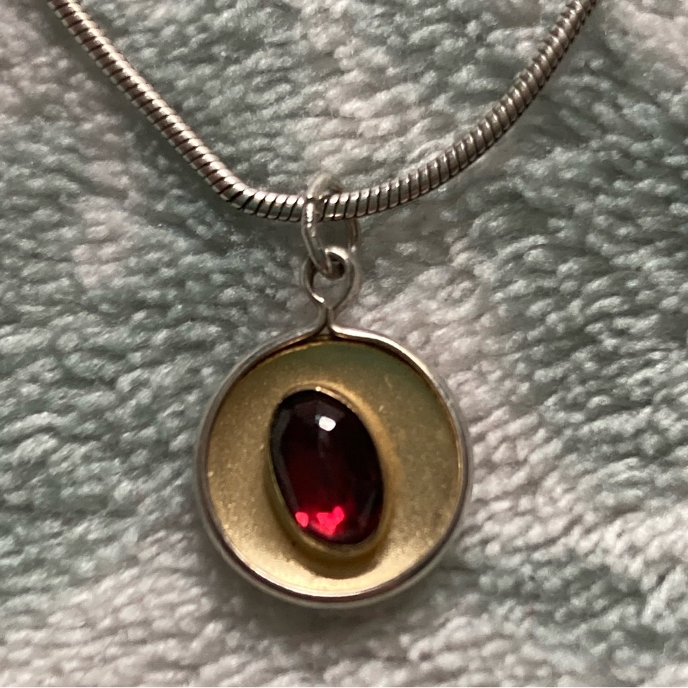 HOLLY YASHI Signed, Vintage Sterling Silver & Garnet Reversible Pendant Necklace